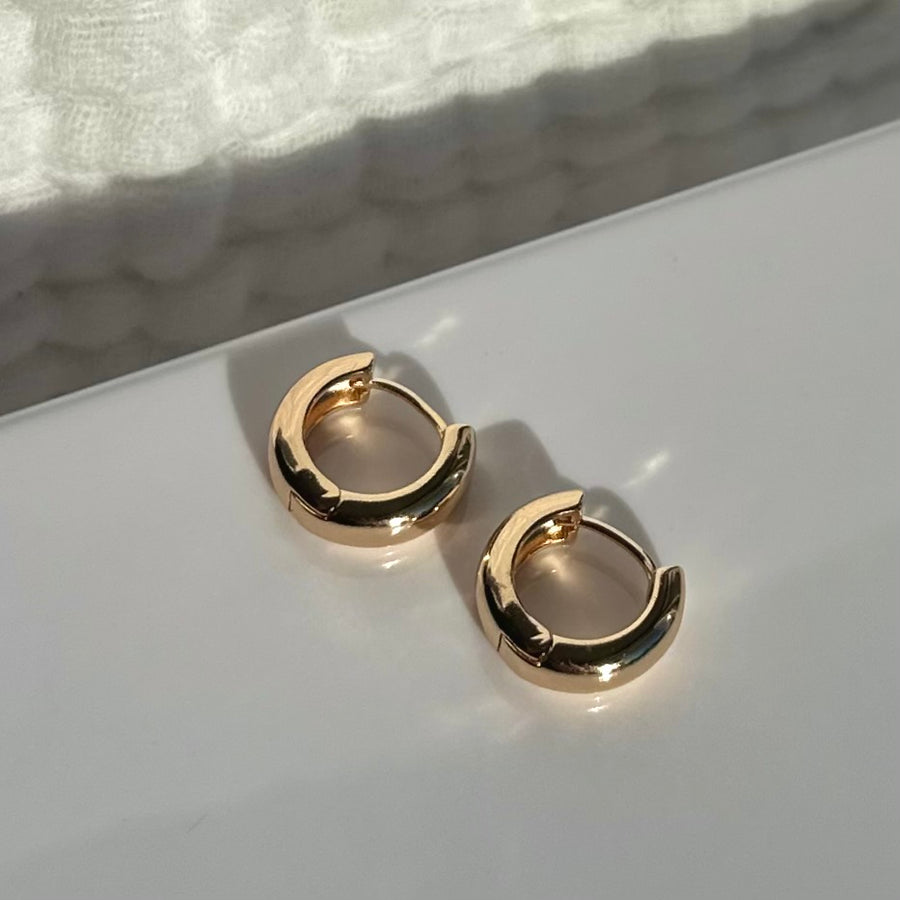 Thick Flat Huggie Hoops - Gold Filled