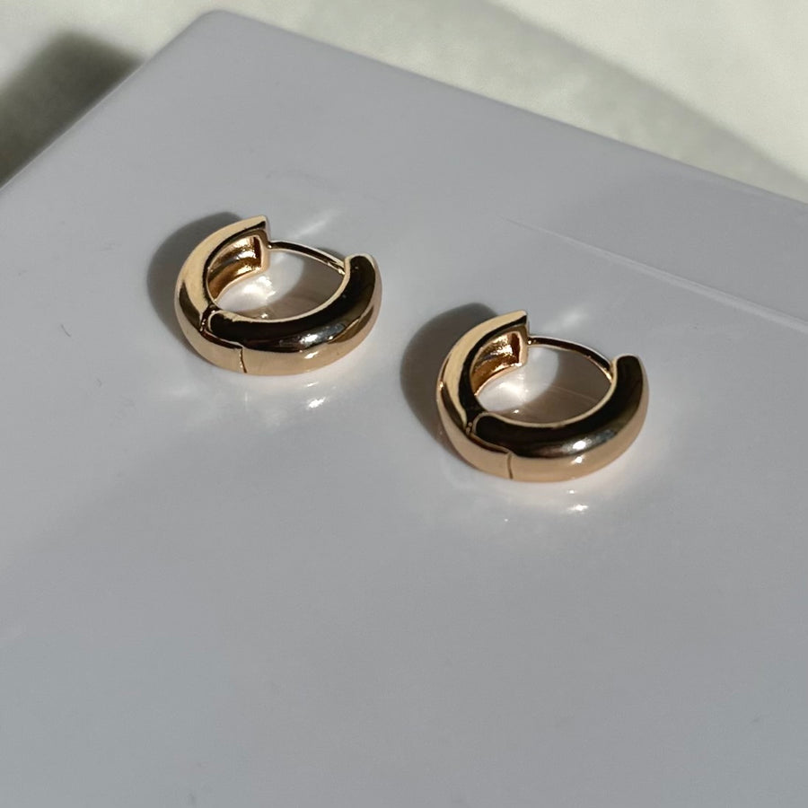 Thick Flat Huggie Hoops - Gold Filled