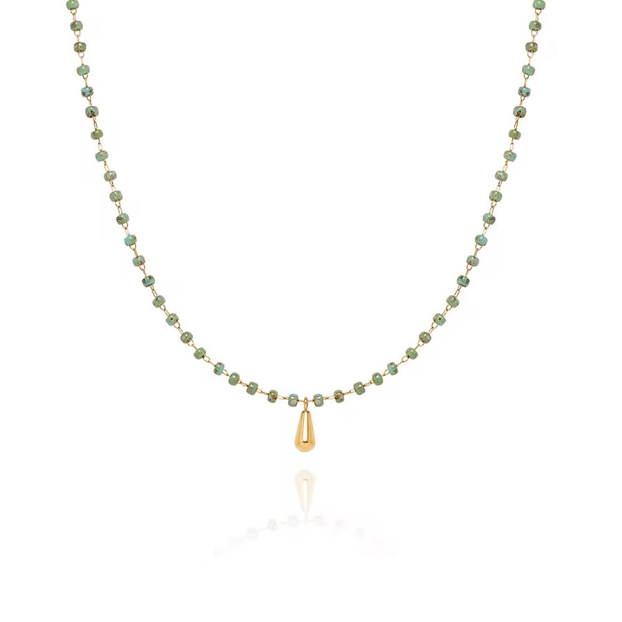 Turquoise Rosary Necklace - Gold