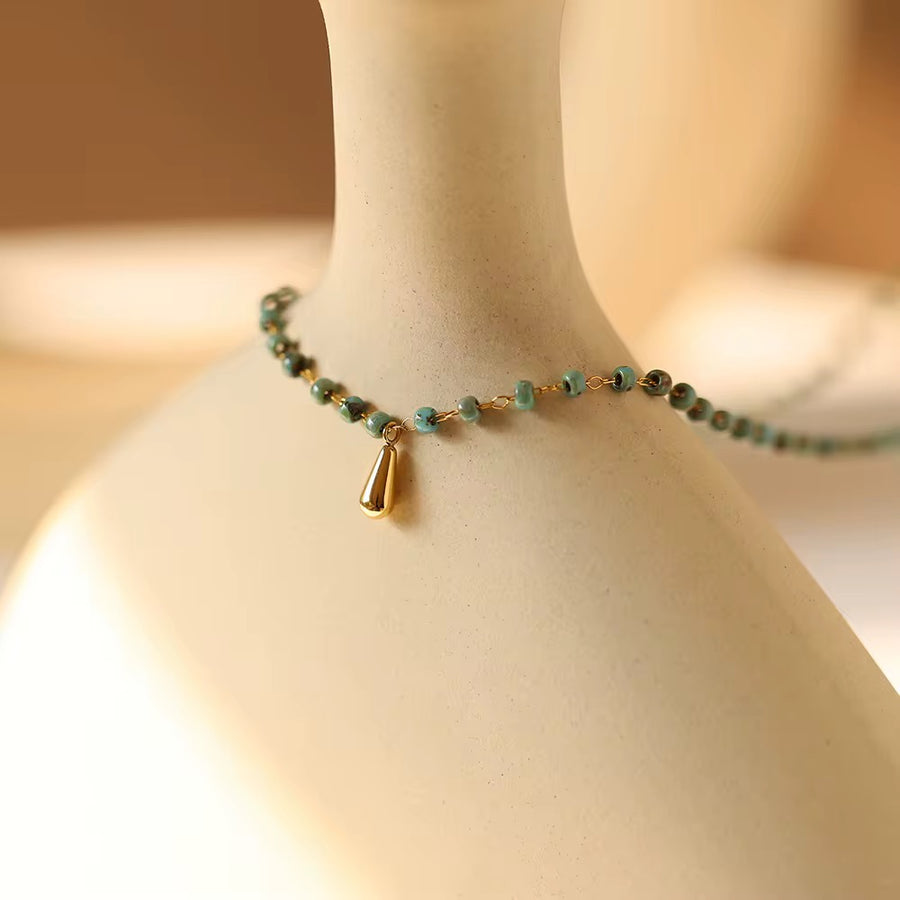 Turquoise Rosary Necklace - Gold